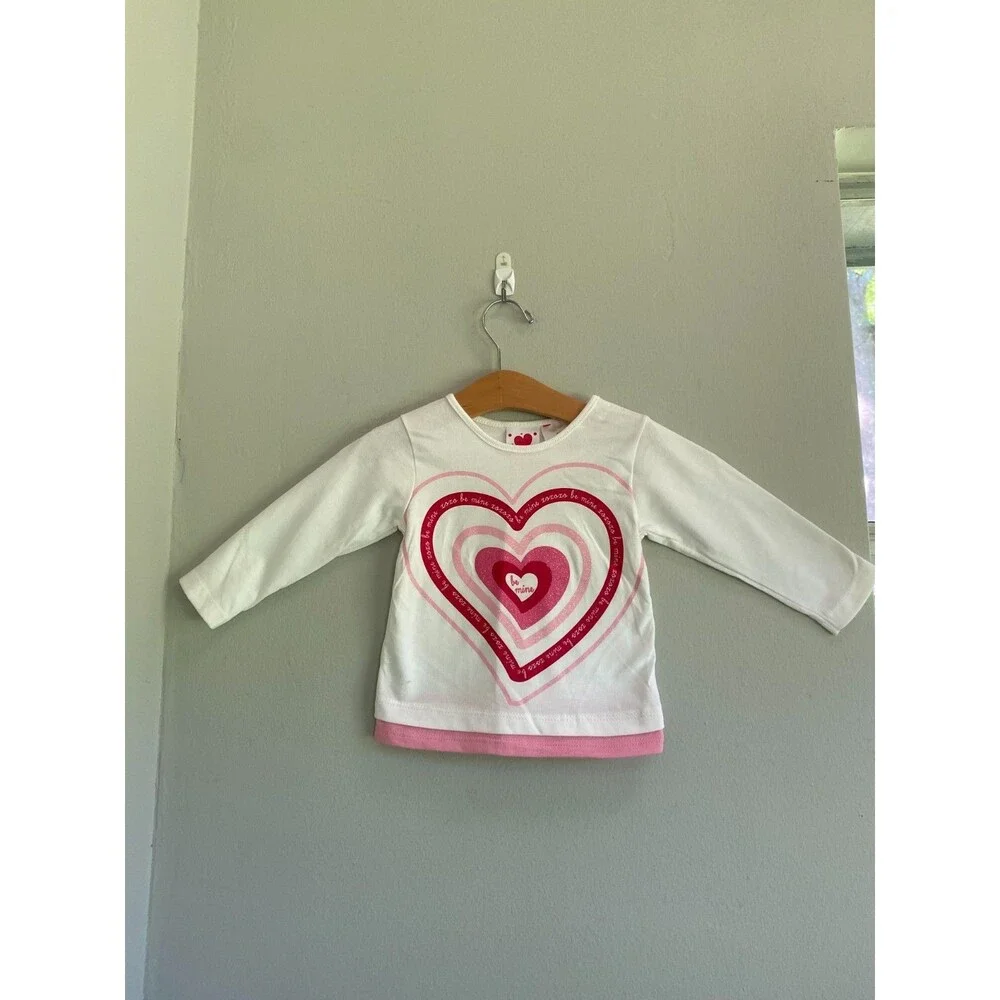 Valentines Be Mine Layered Hearts Cotton Long Sleeve 12M Baby Toddler White